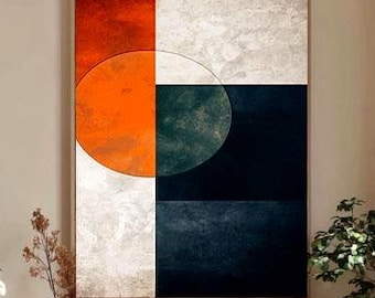 Minimal Abstract Wall Art, Bauhaus Geometric Print, Orange Navy Modern Art, Digital Download