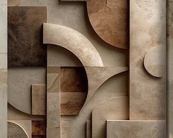 Beige strukturierte abstrakte Wandkunst, geformte geometrische neutrale Leinwand, modernes minimalistisches quadratisches Kunstwerk, große Leinwanddruck 30x30