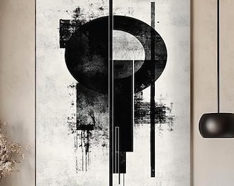 Black and White Abstract Printable Wall Art, Minimalist Geometric Poster, Modern Neutral Decor, Digital Download, Instant Art Print