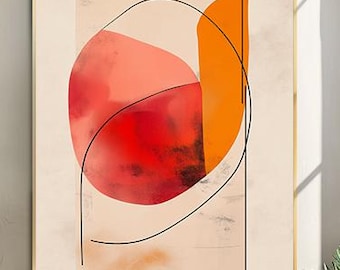 Terracotta Abstract Wall Art, Red Orange Minimalist Line Art Print, Modern Wall Decor, Digital Download
