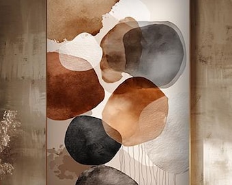 Neutral Abstract Wall Art Canvas, Beige Brown Minimalist Art, Textured Look Print, Japandi Wall Decor
