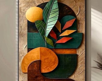Abstrakte geometrische Wand Kunst druckbare, Erdfarben Digital Download, moderne Blatt Kunst, Mid Century Dekor, Kunstwerk im 3D-Stil