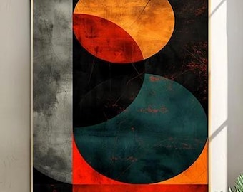 Mid Century Modern Leinwand Wandkunst, Geometrische abstrakte Malerei, Bauhaus-Stil Dekor, Retro Bunte Statement-Kunst