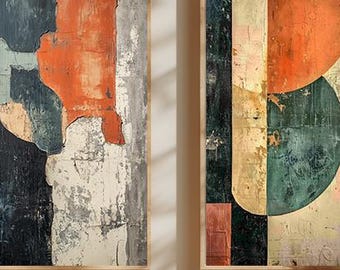 Set di 2 stampe artistiche astratte da parete, decorazioni moderne neutre, opere d'arte minimaliste con texture, stampe boho