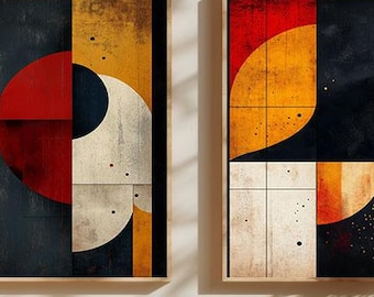 Mid Century Abstract Wall Art Set of 2, Geometric Printable Art, Retro Modern Decor