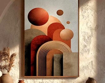 Terracotta Abstract Wall Art, Boho Geometric Printable Wall Art, Neutral Minimalist Decor, Earth Tone Digital Download