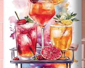 Watercolor Cocktail Wall Art, Modern Bar Kitchen Print, Digital Download