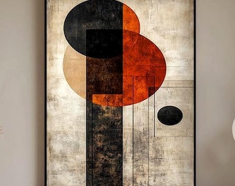 Mid Century Modern Abstract Wall Art, Burnt Orange Beige Geometric Print, Retro Minimalist Living Room Decor, Digital Download