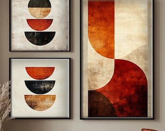 Set di 3 stampe astratte in terracotta, beige e nero, arredamento minimalista moderno, download digitale