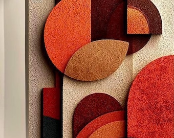 Terracotta Abstract Canvas Wall Art, Mid Century Modern Geometric Decor