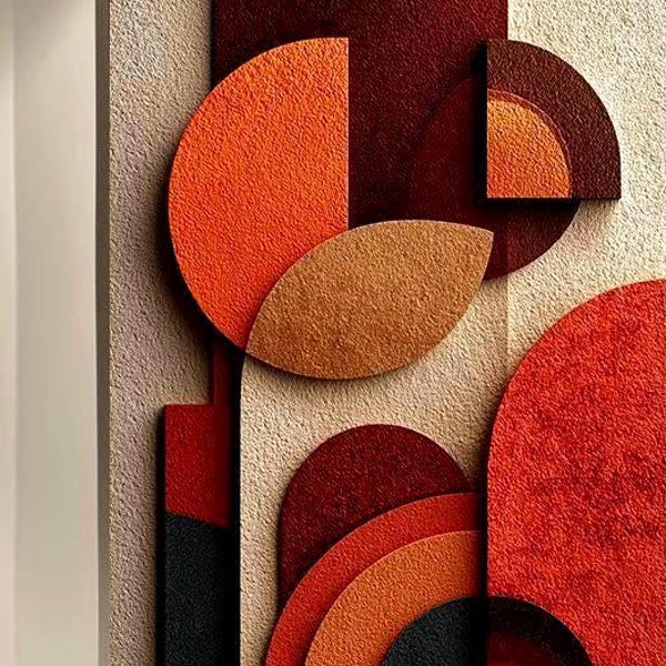 Terracotta Abstract Canvas Wall Art, Mid Century Modern Geometric Decor