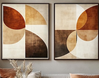 Geometric Earth Tone Wall Art Set, Minimalist Modern Printable, Neutral Abstract Decor