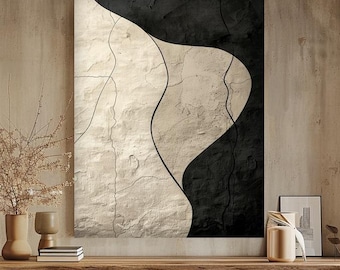 Neutrale Japandi abstrakte druckbare Kunst, organische minimale Wanddekoration, moderner digitaler Download