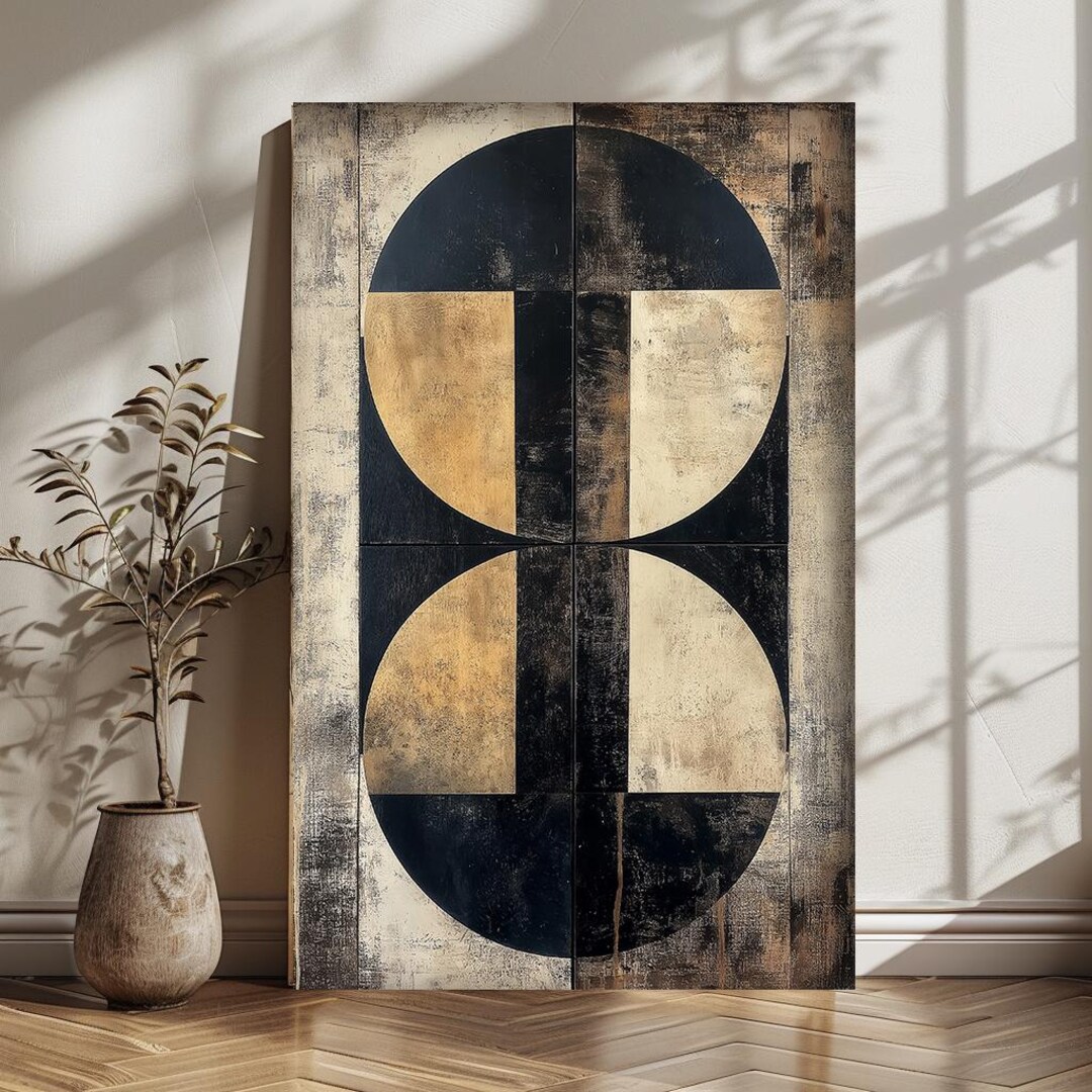 Black and Gold Abstract Canvas Wall Art, Geometric Modern Print, Large ...