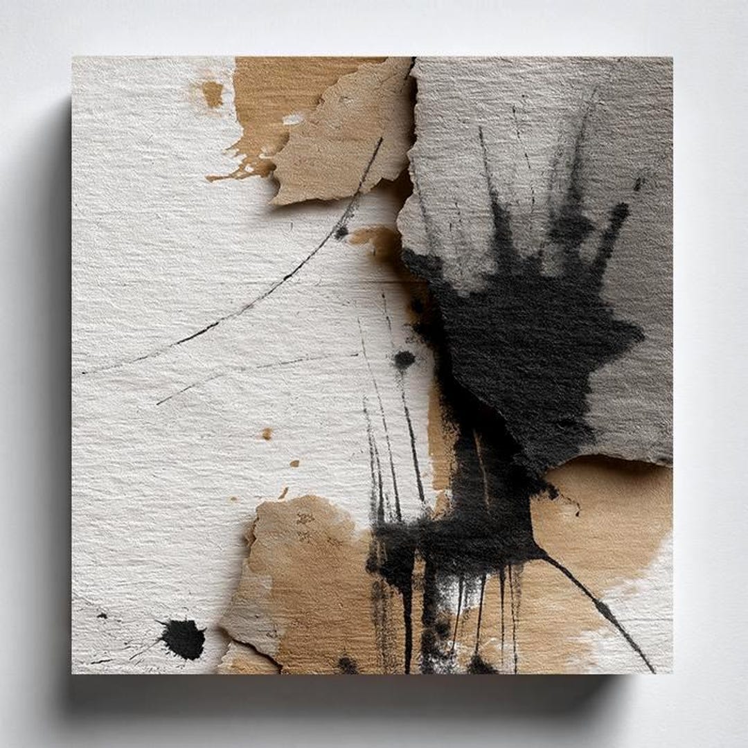 Textured Abstract Canvas Wall Art, Black and Beige Modern Painting ...