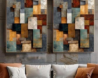 Abstrakte geometrische Wandkunst in Erdtönen, 2er-Set, passender moderner strukturierter Farbblock