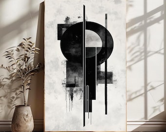 Art mural abstrait noir et blanc, impression sur toile géométrique minimaliste, décoration d'intérieur neutre moderne