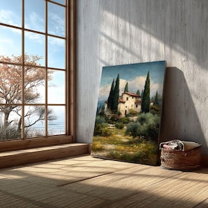 Tuscan Villa Landscape Canvas Art: Rustic Mediterranean Wall Decor