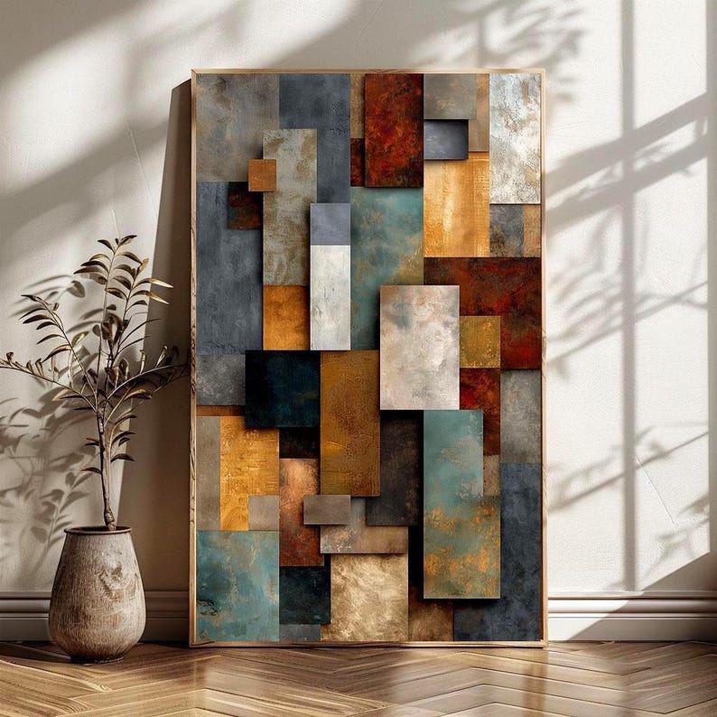 Textured Abstract Wall Art Printable, Boho Neutral Geometric Print ...