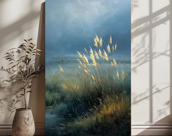 Golden Reed See Leinwanddruck, Küstenlandschaft Wandkunst, ruhige Natur-Dekor