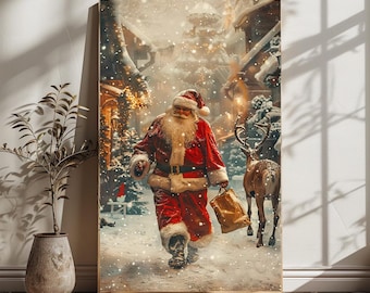 Santa Claus Weihnachten druckbare Kunst, Vintage Urlaub Poster, Weihnachtsdekor digitaler Download