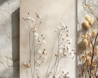 Arte murale botanica neutra, stampa floreale beige minimale, decorazione murale Japandi, arte moderna naturale per la casa