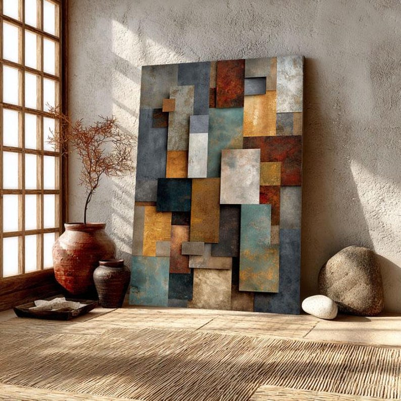 Textured Abstract Wall Art Printable, Boho Neutral Geometric Print ...