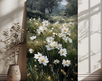 Botanische Wandkunst, Blumenwiese Malerei, Natur Kunstdruck, rustikales Wohnzimmer Dekor