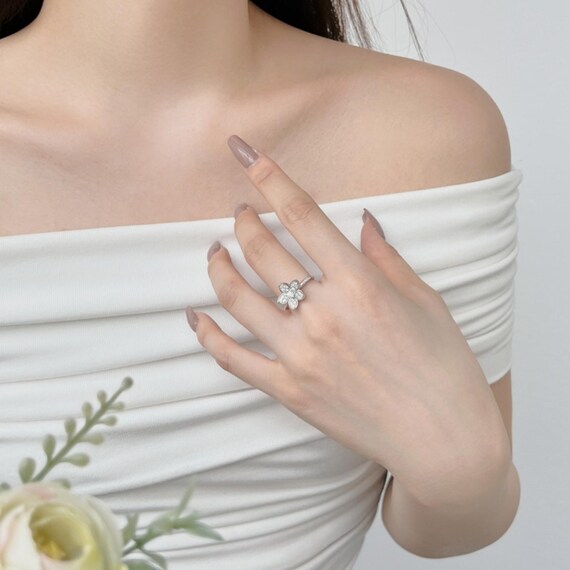 女性用フラワーリング - 925スターリングシルバーの花柄バンド