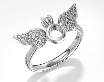 Angel Wing Ring – Sterling Silver Halo Wing Design – Sparkling Pave Band – Unique Angelic Jewelry Gift for Her – Elegant Statement Ring