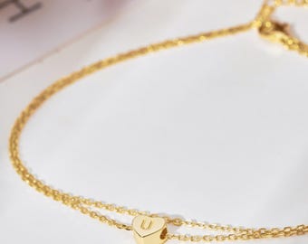 Personalized Gold Anklet with Heart Initial Charm - Dainty Custom Letter Anklet for Women - Minimalist Jewelry Gift for Her Summer Style