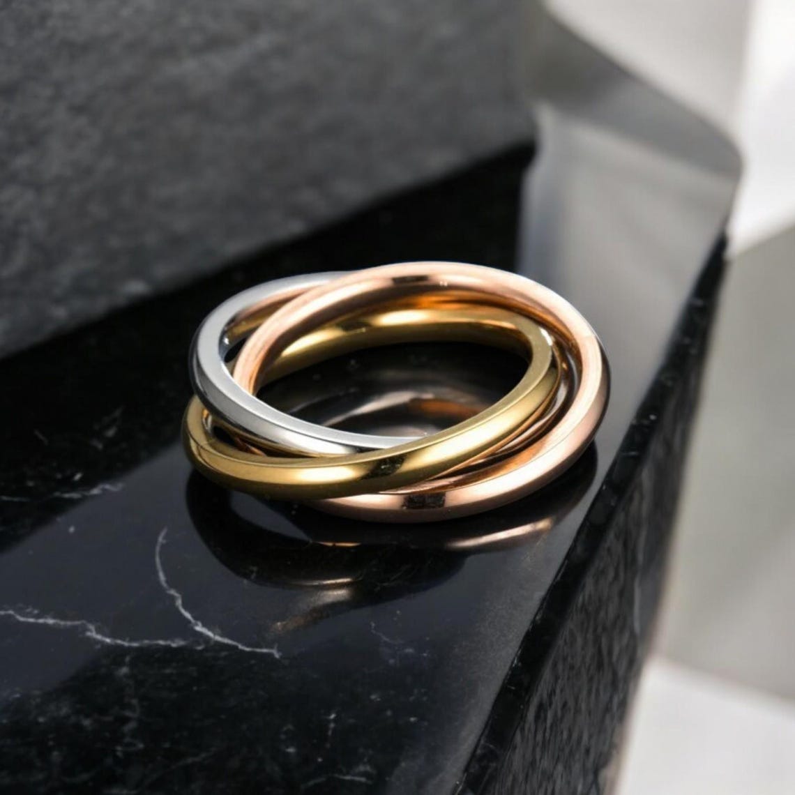 Tri-metal Tango Rolling Ring - Unique Gold, Silver & Rose Gold Band for ...