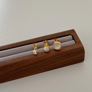 3 Stud Earring Set – Sterling Silver or 18K Gold Plated – Crystal, CZ & Mother of Pearl – Dainty Minimalist Gift for Her