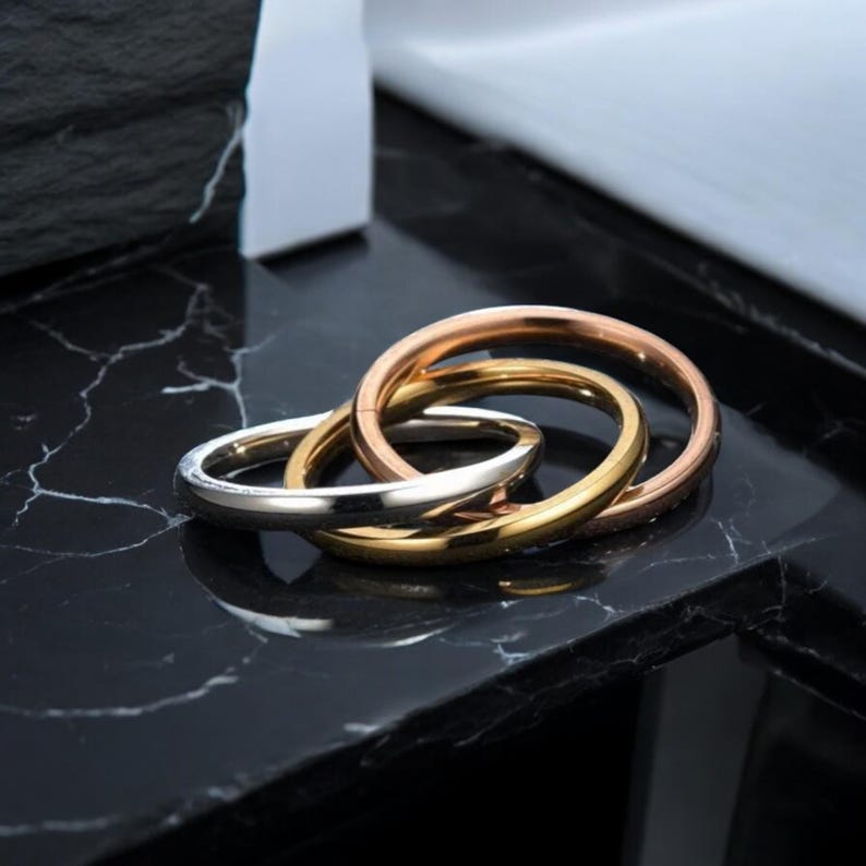 Tri-metal Tango Rolling Ring - Unique Gold, Silver & Rose Gold Band for ...