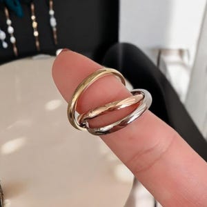 Tri-Metal Tango Rolling Ring - Unique Gold, Silver & Rose Gold Band for Women - Stylish Stacking Ring - Elegant Gift for Her