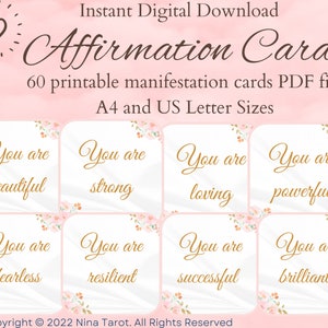 Tarjetas de manifestación de afirmación Imprimibles Descarga instantánea PDF digital Tamaños A4 y Carta de EE. UU. Imprimir en casa