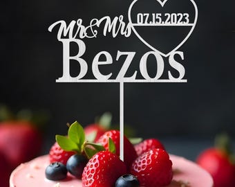 Cake Topper for Weddings,Personalized cake topper in a heart shape, Anniversary Cake toppers,Wedding cake topper with a heart and a date