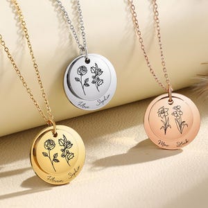 Personalized Birth Flower Name Necklace – Mother Daughter Necklace, Minimalist Gift for Mom, Grandma, Daughter, Best Friend, Girlfriend