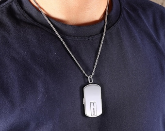 Personalized Men’s Photo Locket Necklace, Custom Engraved Pendant, Necklace for Boyfriend Husband Friend, Father's Day Gift for Dad