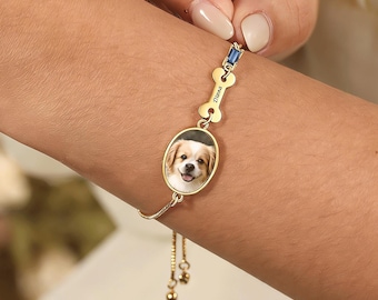 Gepersonaliseerde huisdierfoto herdenkingsarmband, huisdierfoto bedel, gravure armband hondnaam, verlies sieraden ter ere van huisdier, hond moeder herinnert huisdier