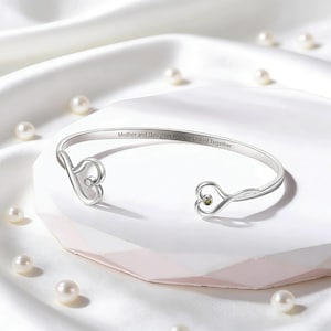 Personalized Two Birthstone Cuff Bracelet – Hidden Message Inside, Mom & Daughter Adjustable Open Bangle, Xmas Gift for Grandma, BFF Gift