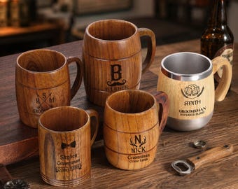 Unique Groomsmen Gifts, Personalized Wooden Beer Mugs for the Best Man and Groomsmen, Custom beer mug, engraved tankards