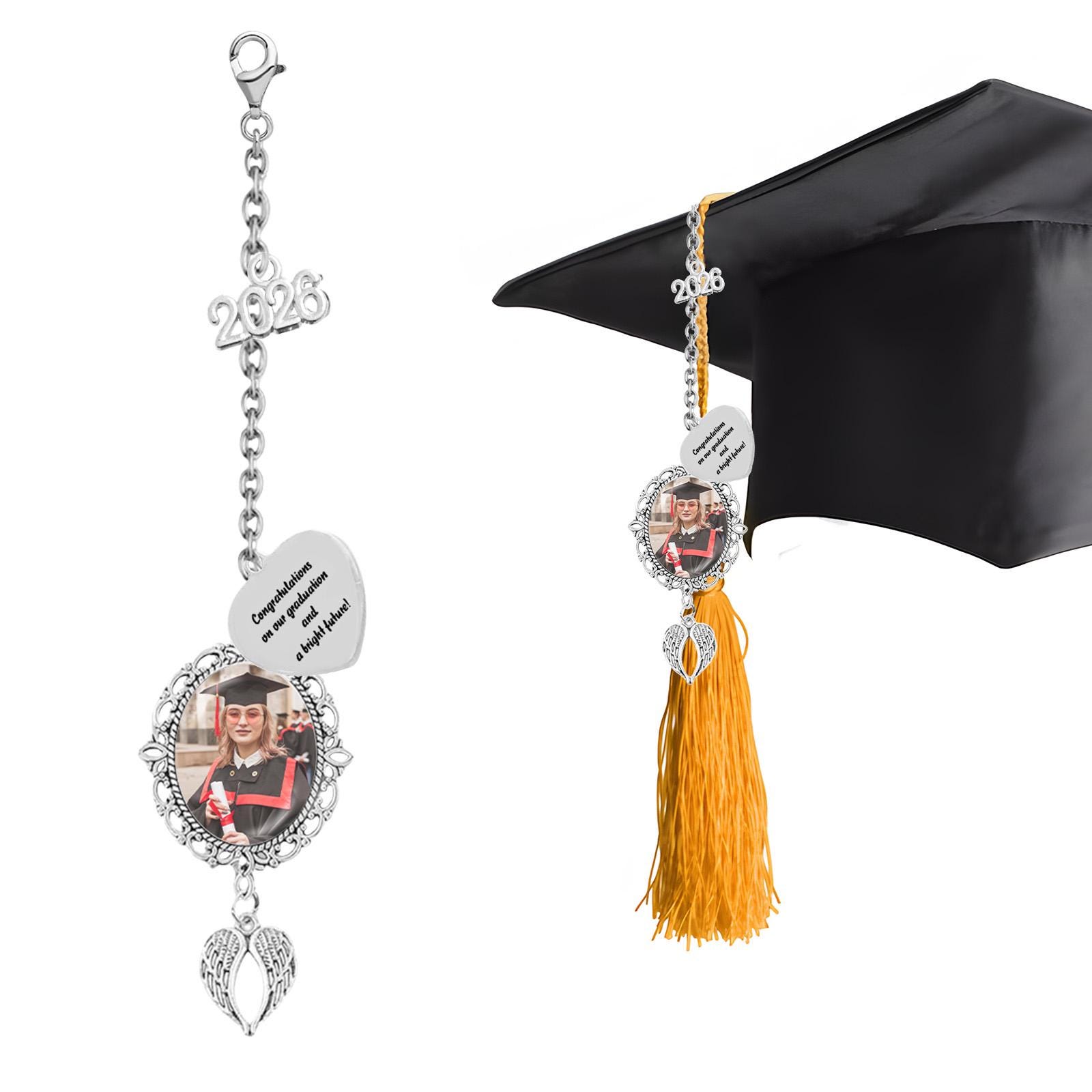 Custom 2026 Graduation Tassel Photo Charm With Angel Wings, Memorial ...