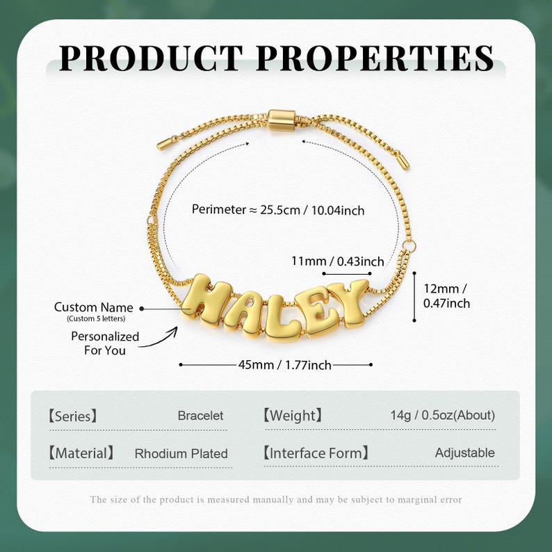 Personalized Bubble Letter Name Bracelet (4–7 Letters) – Adjustable ...