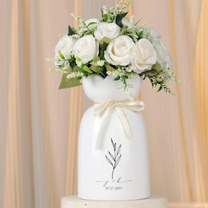 Engagement Flower Vase, Engraved Memorial Wedding Vase, Custom Ceramic Flower Vase for Wedding, Gift for Newlyweds, Bridal Shower Gift