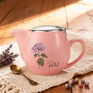 Personalized Birth Flower Coffee/Tea Pot with Name, Colorful Floral Coffee pot, Birthday Gift for Mom Grandma, Housewarming Gift for Her