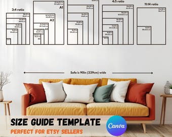 Frame Size Guide, Editable Wall Art Size Chart, Poster Size Guide, Art Ratio Comparison, Canva Template for Prints