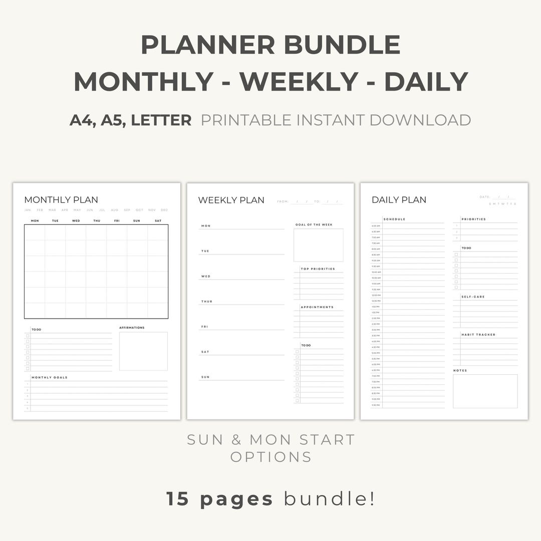 Daily Planner, Weekly Calendar Template, Month by Month Planner | 2025 ...