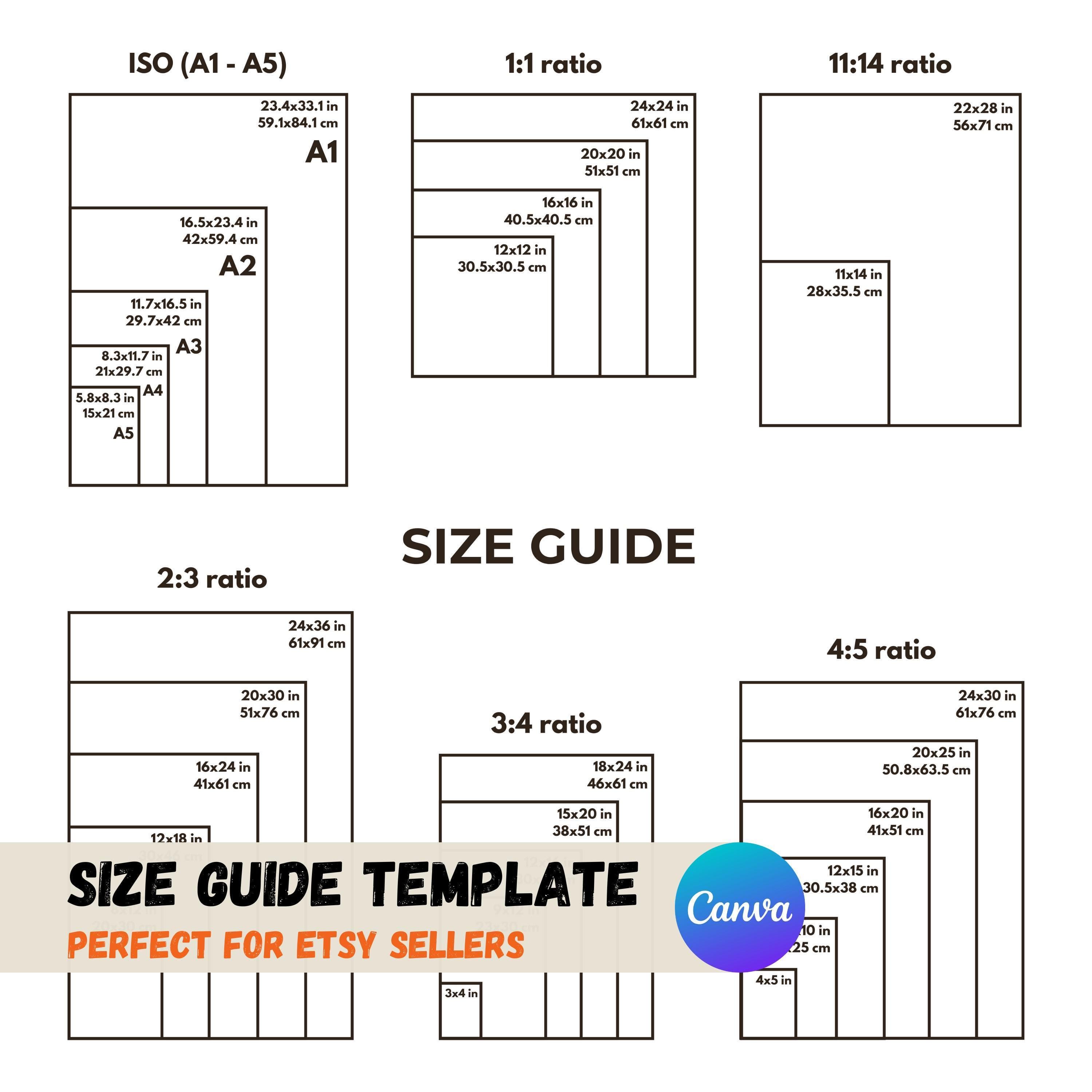 Frame Size Guide, Editable Wall Art Size Chart, Poster Size Guide, Art ...