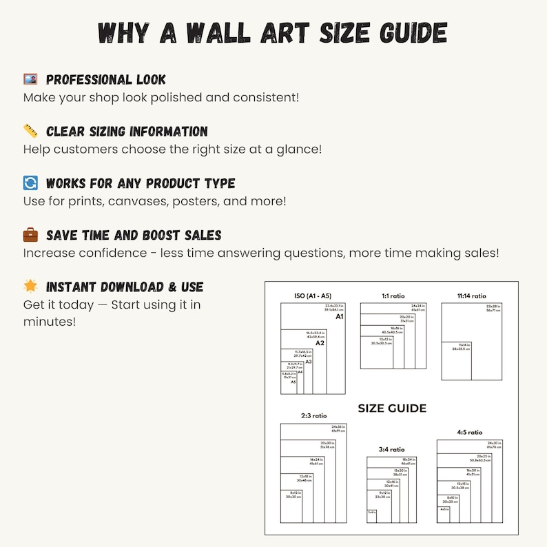 Wall Art Size Guide, Art Ratio Chart, Print Size Comparison, Poster Size Guide, Canva Editable Template for Prints image 4